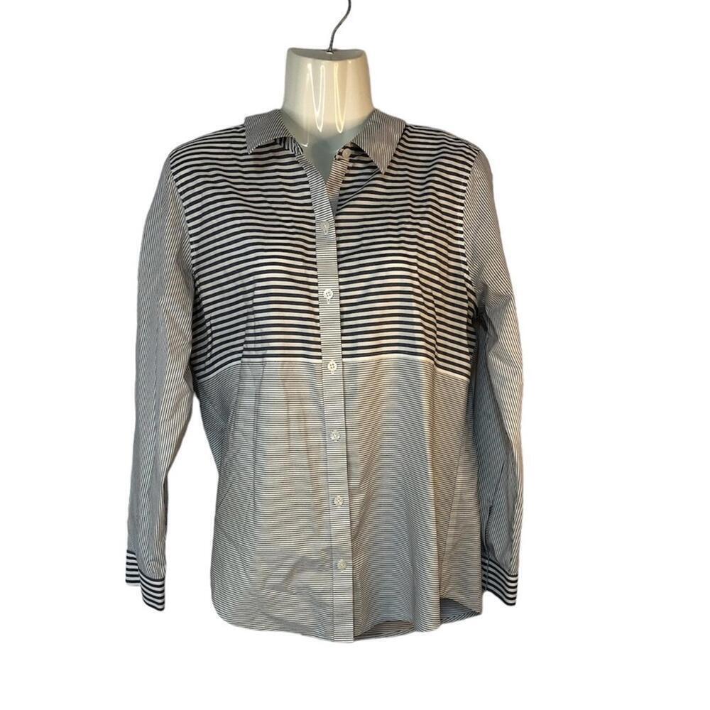 Chico’s Women’s Button Up Striped Shirt Cuffs Long Sleeve Business Office